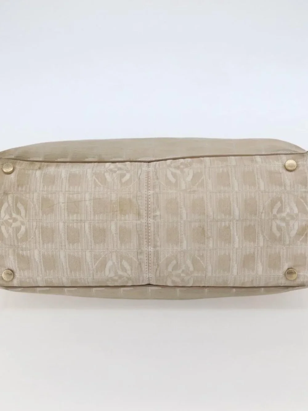 CHANEL New Travel Line Tote Bag Nylon Beige Gold CC Auth ti3423